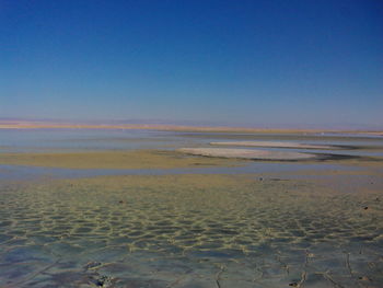 Scenic view of sea against clear blue sky