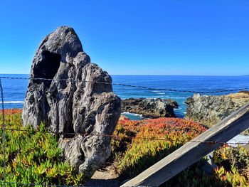 Scenic view of sea against clear blue sky