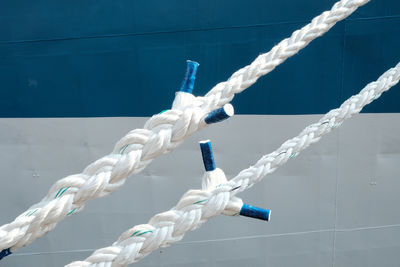 Close-up of ropes tied up to boat