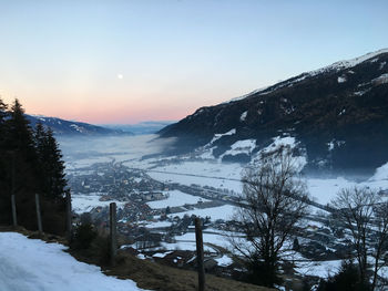 Scenic view of snow covered mountains