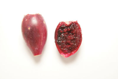 High angle view of strawberries on white background