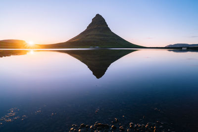 Scenic view of lake against sky during sunset