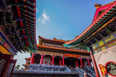 Low angle view of pagoda against sky