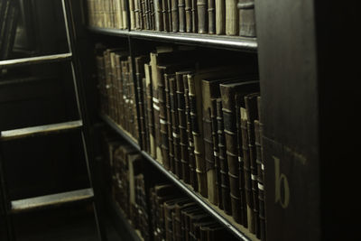 Close-up of books on shelf