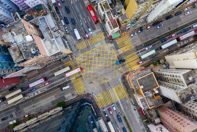 High angle view of street amidst buildings in city