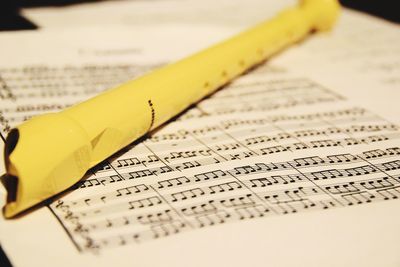 High angle view of text on paper