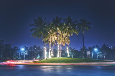 Light trails on road at night