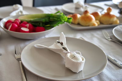 Decorated table served for easter dinner