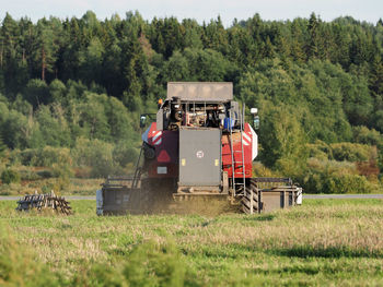 High angle view of train on field