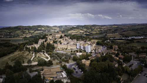 High angle view of townscape against sky