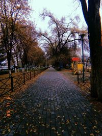 Footpath amidst trees in park during autumn