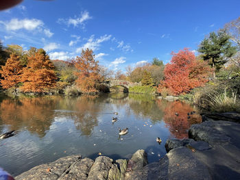 Scenic view of lake against sky during autumn