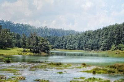 Scenic view of lake against sky