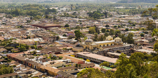 High angle view of buildings in city