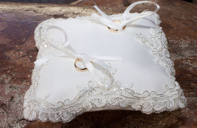 High angle view of white painting on table
