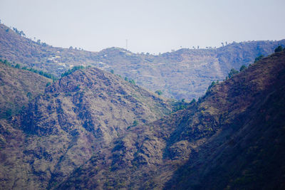 High angle view of mountains against clear sky