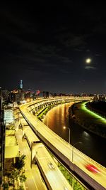 High angle view of illuminated city at night
