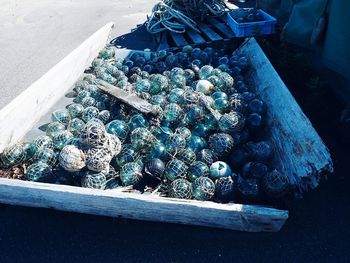 High angle view of vegetables for sale in market