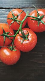 High angle view of strawberries on table