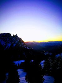 Scenic view of mountains against clear sky during sunset