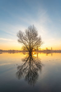 Scenic view of lake against sky during sunset