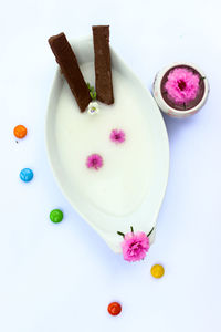 High angle view of multi colored candies on table