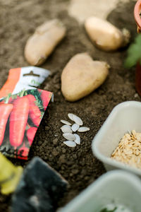 High angle view of food on table