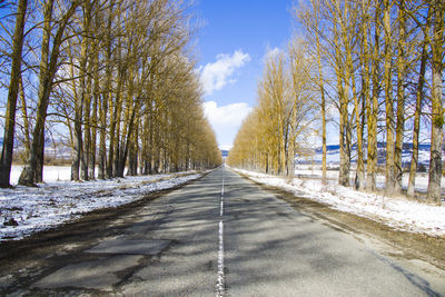 Highway and road landscape and view, winter snow and sunlight in georgia