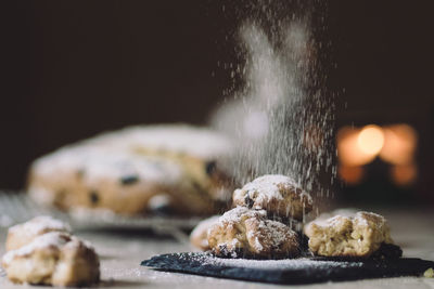 Close-up of cookies with flour