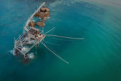 High angle view of floating on sea