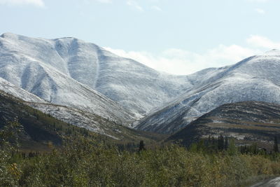 Scenic view of snowcapped mountains against sky