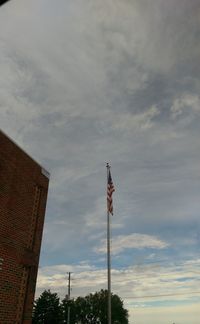 Low angle view of flags against sky