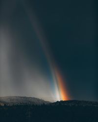 Scenic view of rainbow over landscape against sky