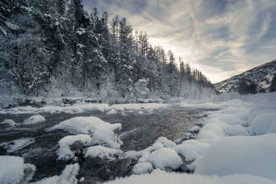 Frozen river with snow