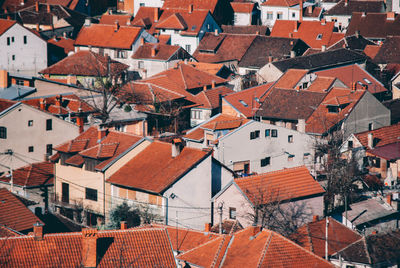 High angle shot of houses in town