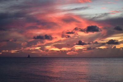 Scenic view of sea against dramatic sky