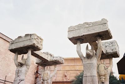 Low angle view of old temple building against sky