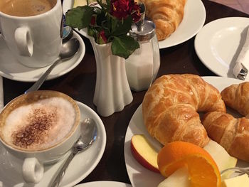 Close-up of breakfast served on table