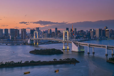 View of bridge in city at sunset