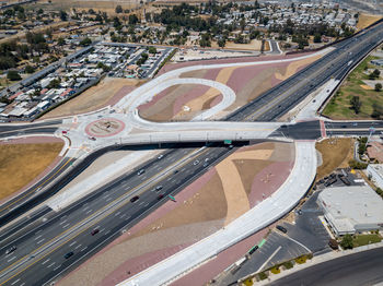 High angle view of highway and city street