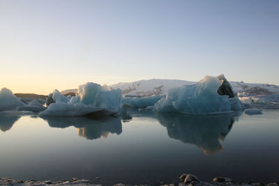 Icebergs at the glacier lagoon jökulsárlón in iceland, europe