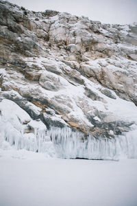 Scenic view of snowcapped mountains during winter