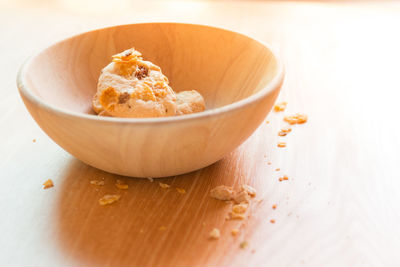 High angle view of food in bowl on table