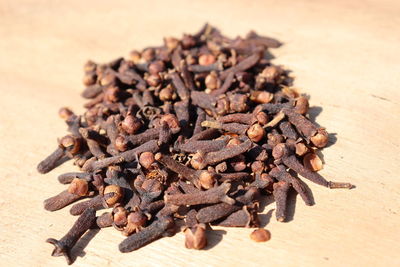 High angle view of coffee beans on table