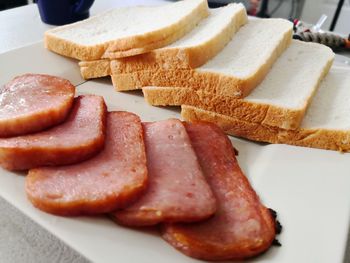 High angle view of breakfast on table