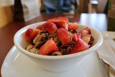 Close-up of salad in bowl on table