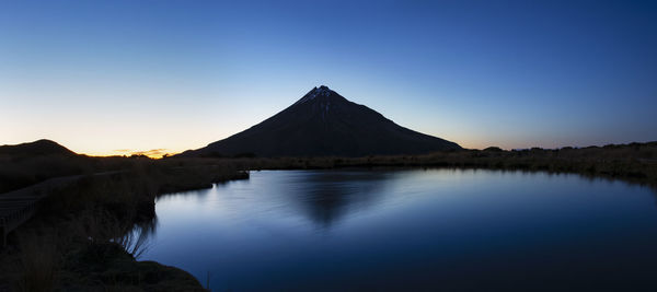 Scenic view of lake against sky during sunset