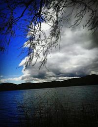 Scenic view of lake against cloudy sky