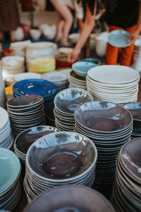 Full frame shot of pottery for sale at market stall