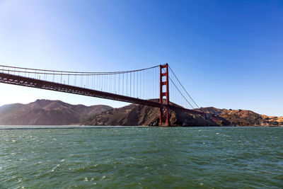 View of suspension bridge over sea